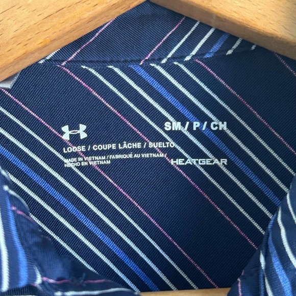 Under Armour Heat Gear High Stretch Striped Polo Shirt Navy Blue Men's Small - Picture 5 of 9